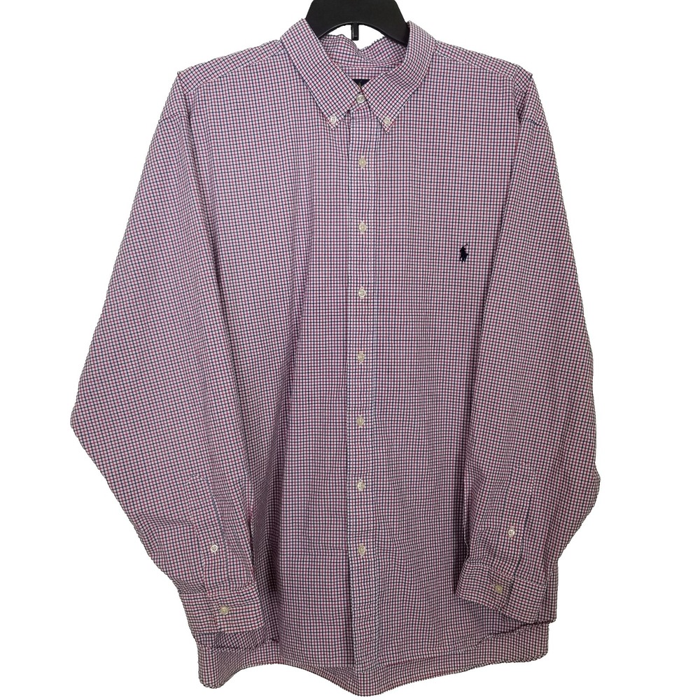 Ralph Lauren Men 100% Cotton Stretch Button Up Shirt Sz 3X Big Check Long Sleeve